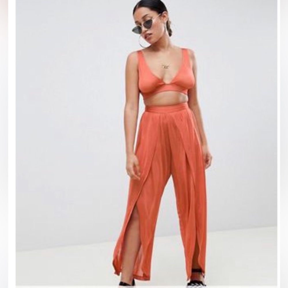 ASOS Slinky Beach Bra Top and Split Leg Slit Pant Matching Coord Set